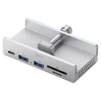 Cruxtec 5-Port Clamp-Mounted USB 3.0 Hub with Type-C Power Port and Card Reader