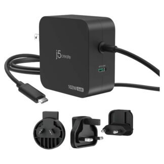 j5create 102W GaN PD USB-C 2 Port Charger with Changeable AC Plugs